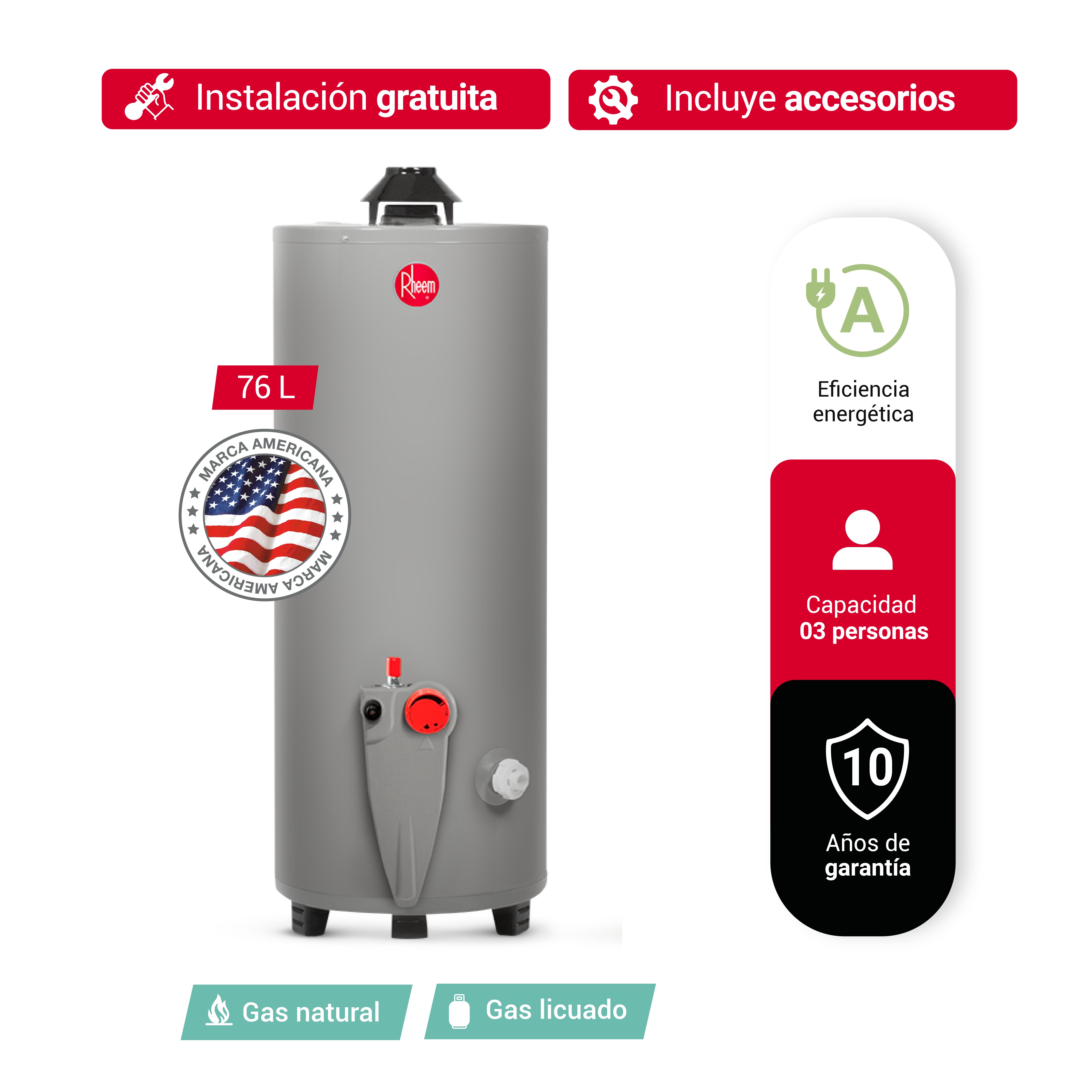 TERMOTANQUE 76L RHEEM GLP(0050030011G)