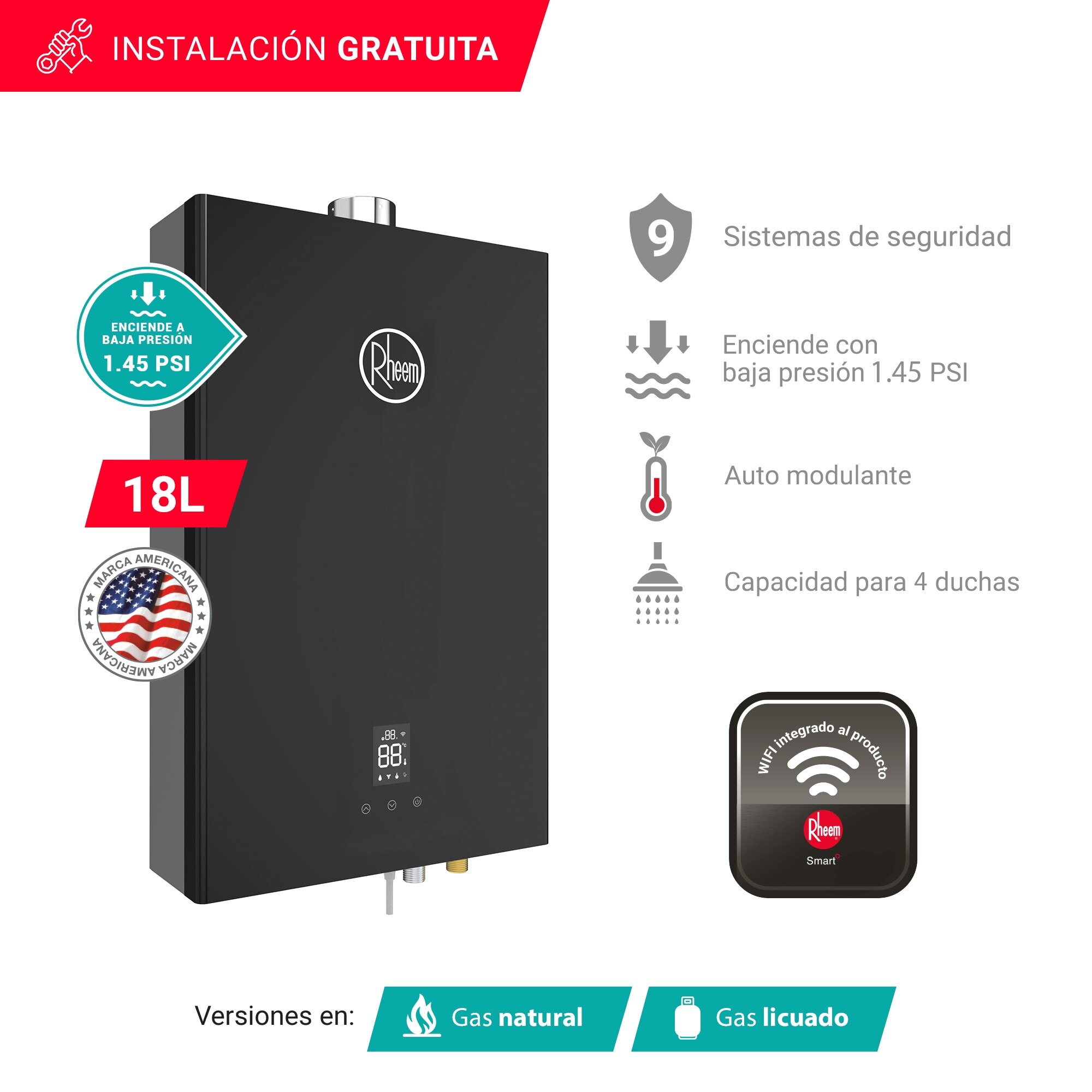 TERMA A GAS RHEEM 18L TF WIFI GN