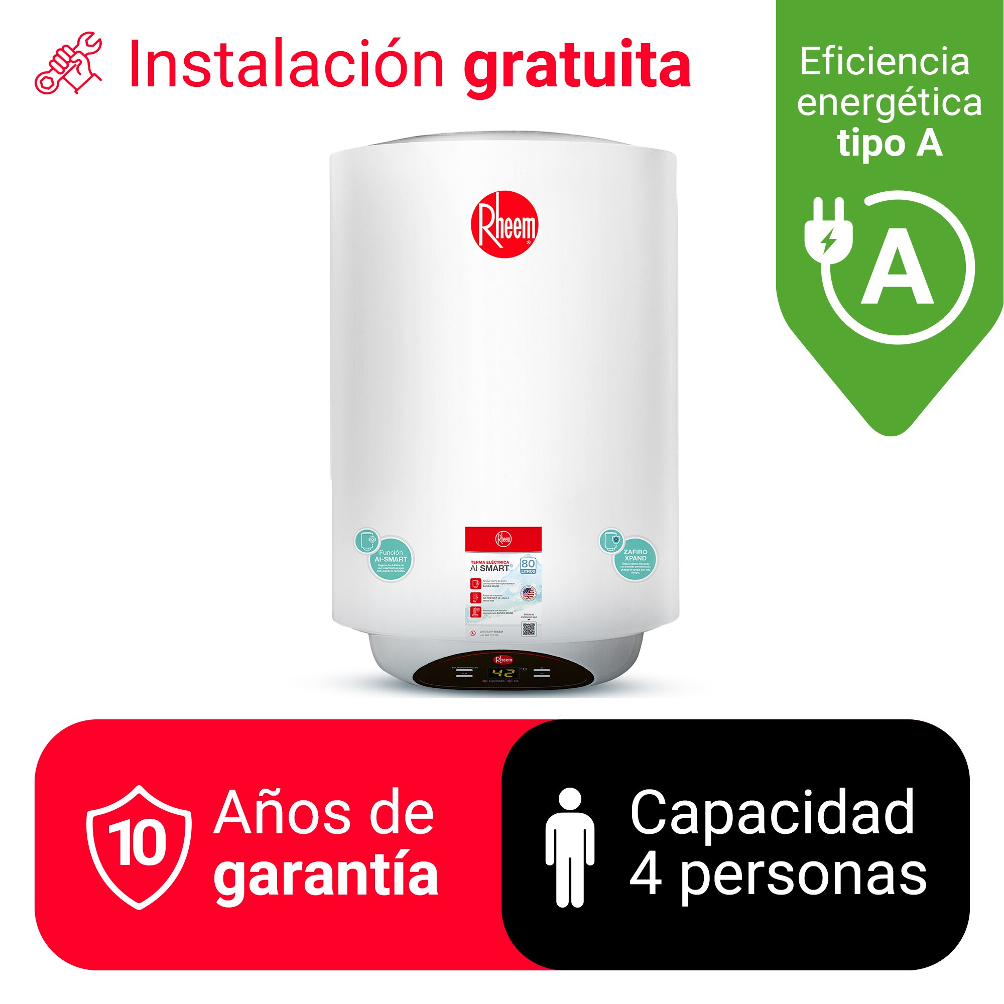 TERMA ELECTRICA 80 L RHEEM AI SMART