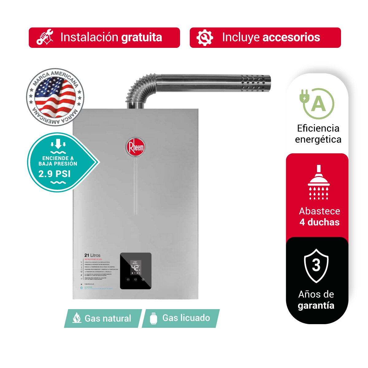 TERMA A GAS RHEEM 21 TF GN - PRESTIGE